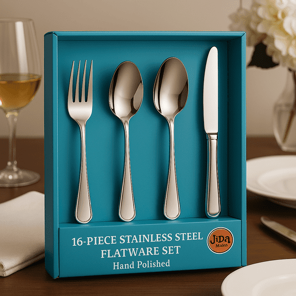 16-Piece Silverware Set for 4, Premium Stainless Steel Flatware Cutlery Set with Forks, Knives, Spoons & Teaspoons, Modern Dishwasher Safe Utensil Set for Home, Kitchen & Dining