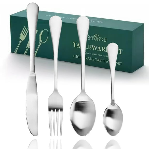 16-Piece Silverware Set Stainless Steel Flatware Set with Steak Knives, Includes Forks, Spoons, and Knives for Kitchen and Restaurant