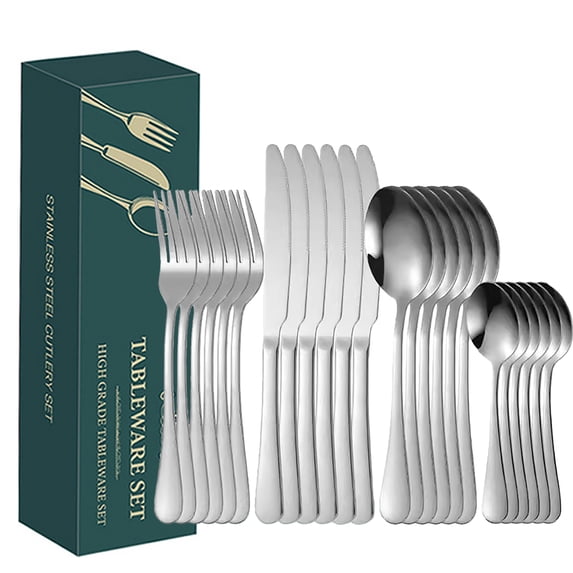 16-Piece Silverware Stainless Steel Flatware Set Steak Knives Mirror Finished Cutlery Set For Home Kitchen Restaurant Hotel, Kitchen Utensils Set, Mirror Polished