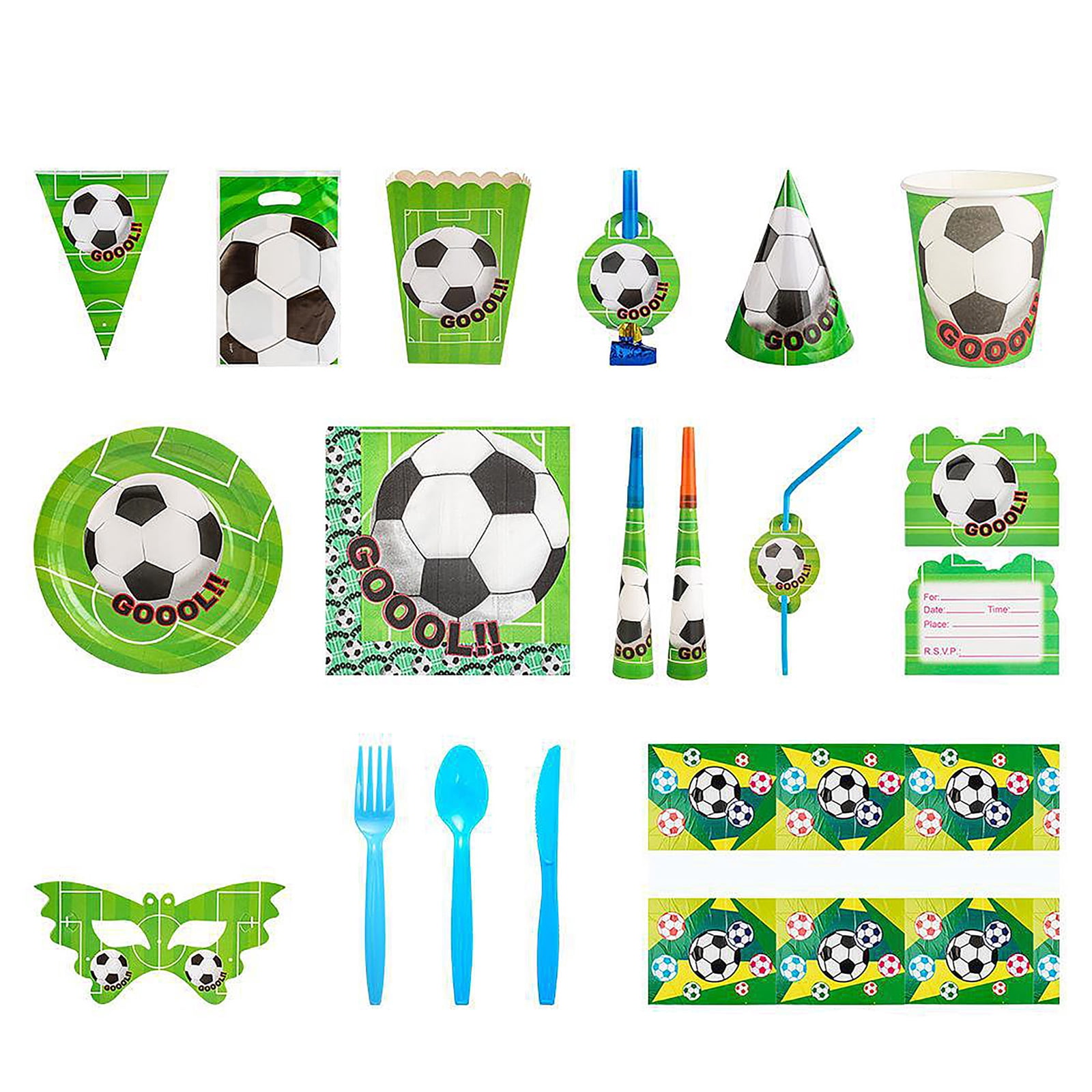 16-Piece Soccer Theme Party Supplies Set, Includes 10 Triangular Flags ...