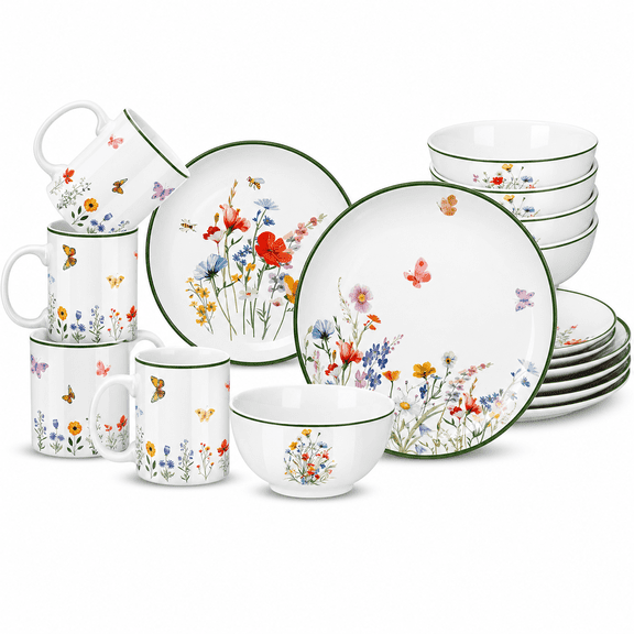 16-Piece Spring Wildflower Ceramic Tableware Set for 4