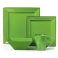 thumbnail image 1 of 16 Piece Square Beaded Stoneware Dinnerware Set, Green, 1 of 1