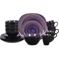 thumbnail image 1 of 16-Piece Square Dinnerware Set - Serves 4, Inside Spinwash Swirl Purple + Outside Black Plates & Bowls Set | Microwave & Dishwasher Safe, 1 of 14