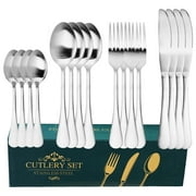 16-Piece Stainless Steel Silverware Flatware Set - Includes Fork, Spoon, Knife, and Steak Knives for Kitchen, Restaurant, and Tableware. Mirror Finished, Dishwasher Safe.