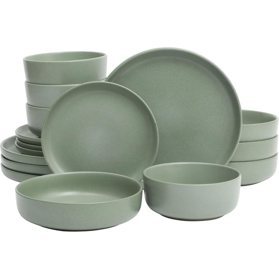 16-Piece Stoneware Dinnerware Set Matte Cream and White Reactive Glaze Double Bowl Plates and Bowls Modern Neutral Tableware for 4 Dishwasher and Microwave Safe