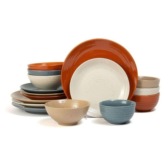 16-Piece Stoneware Dinnerware Set  Service for 4, Multicolor with Unique Flecked Design, Perfect for Everyday Dining & Entertainment, Microwave & Dishwasher Safe Rustic Mix 16-Piece Set