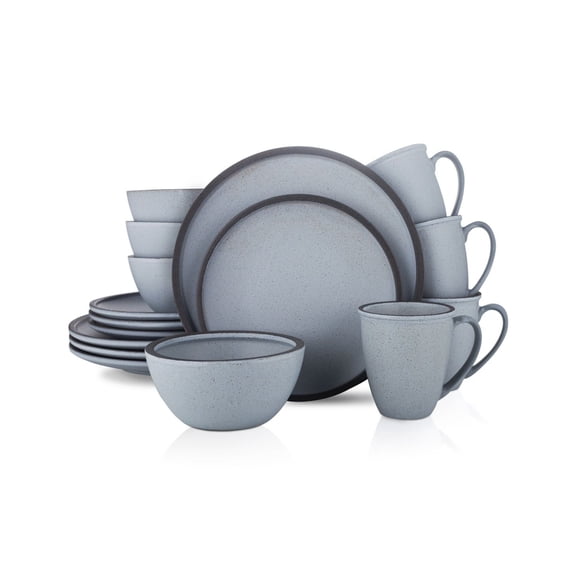 16-Piece Stoneware Dinnerware Set, Service for 4, Blue and Grey Speckled