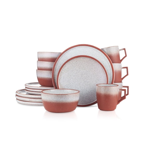 16-Piece Stoneware Dinnerware Set, Service for 4, Rustic Red Reactive Glaze