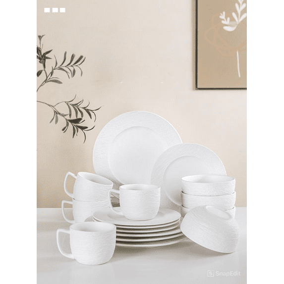16-Piece Stoneware Dinnerware Set for 4 – Ceramic Tableware Dish Set White