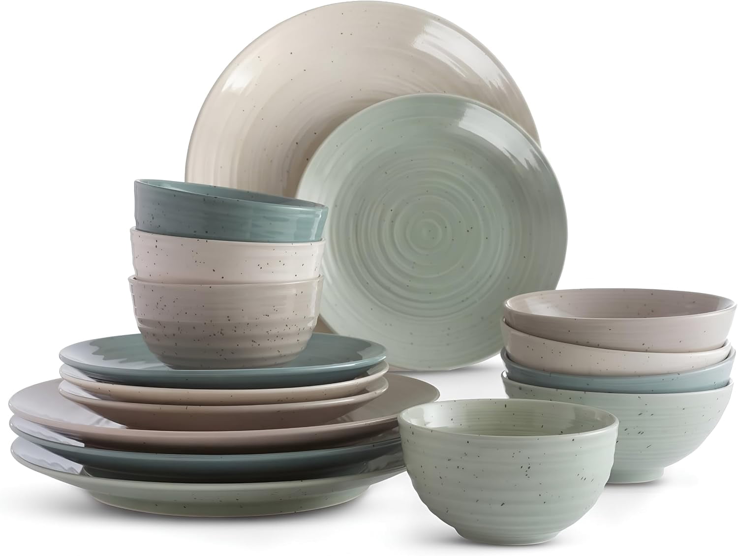 16-Piece Stoneware Dinnerware Set for 4, Chip-Resistant Plates and ...