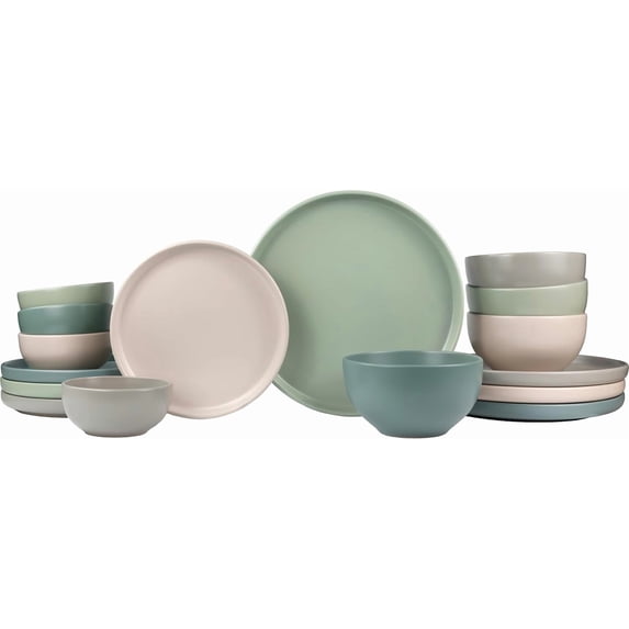16-Piece Stoneware Dinnerware Set for 4, Chip-Resistant Plates and ...