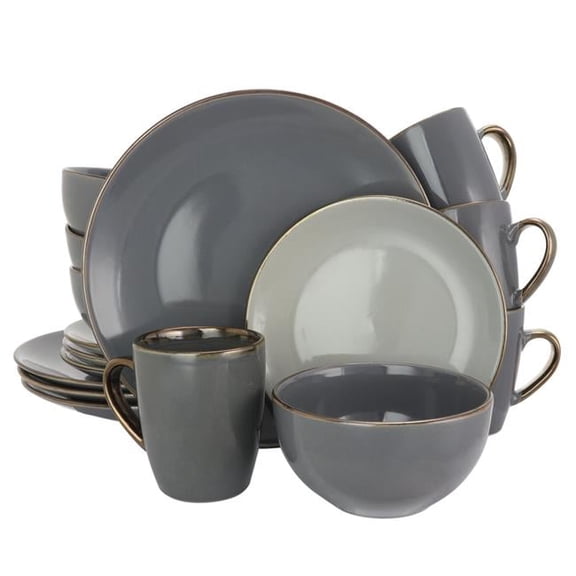 16 Piece Tahitian Grand Luxurious Stoneware Dinnerware Set with Complete Setting for 4 - Stone & Slate
