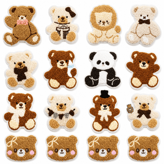 16 Piece Teddy Bear Embroidered Patch Set B, Assorted Cute Animal Appliques for Clothing, Bags and Craft Projects