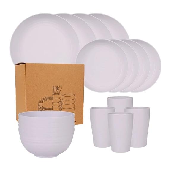 16 Piece Unbreakable Dinnerware Set, Matte Cream White Service for 4, Includes Plates Bowls and Water Cups, Dishwasher Microwave Safe for Home Outdoor Use