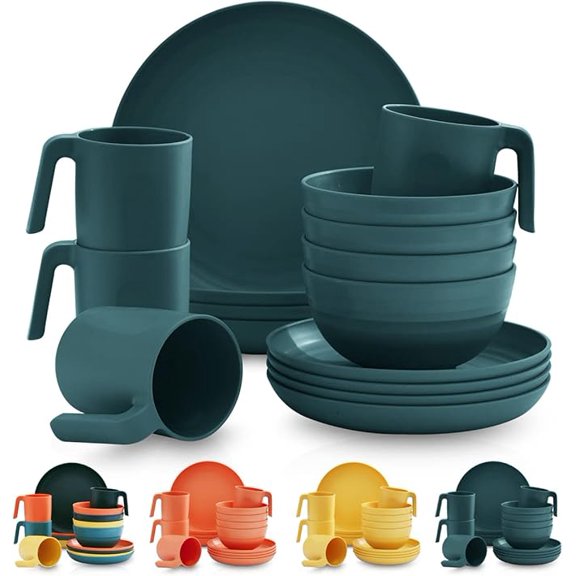 16-Piece Unbreakable Polypropylene Dinnerware Set, Dark Green, Microwave Safe