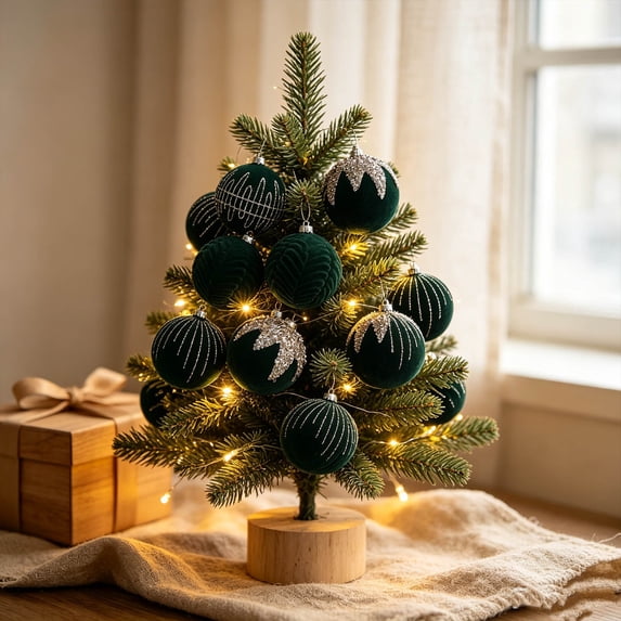 16-Piece Velvet Ornaments for Christmas Tree Decorations - Xmas Ball Ornament for Indoor Holiday Decor - Shatterproof Christmas Bulbs Ornaments, Forest Green