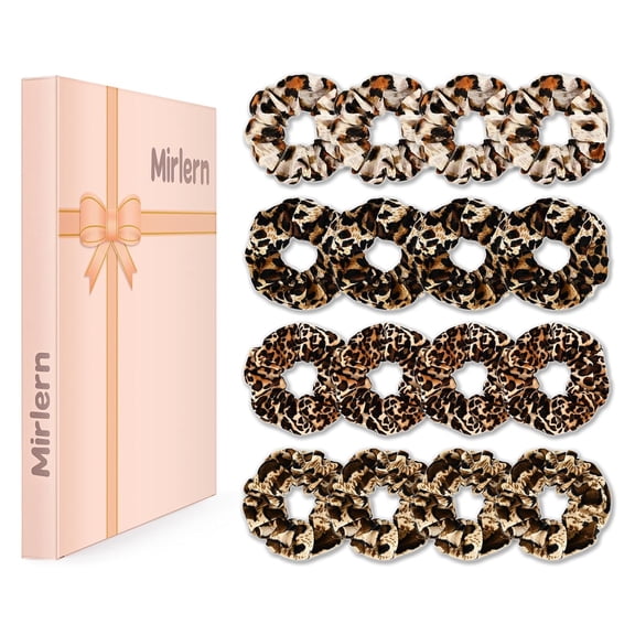16-Piece Velvet Scrunchies for Women & Girls, No Damage Elastic Big Hair Ties Cute Soft Ponytail Holders Hair Bands for Thin Thick Hair Accessories (Leopard Print-C)
