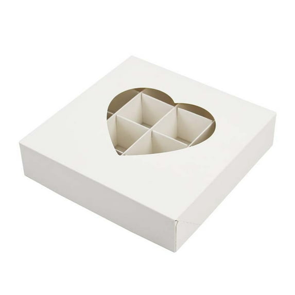 16-Piece White Heart-Shaped Window Chocolate Box For Valentine's Day - With Transparent Heart-Shaped Window, 16-Piece Capacity, Party Favor Packaging, White Color - For Romantic