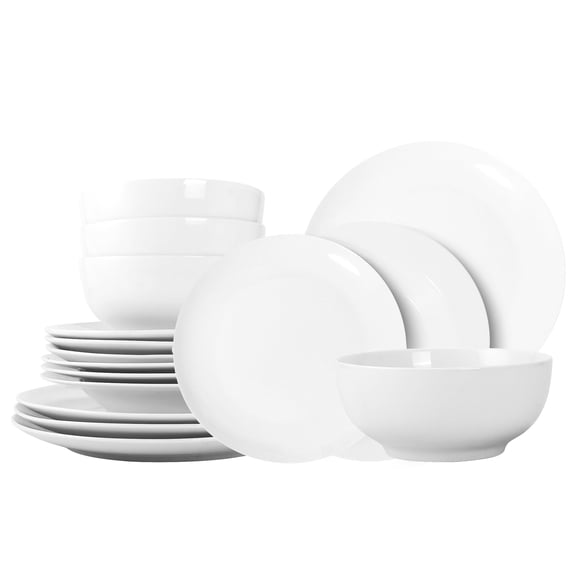 16-Piece White Porcelain Dinnerware Set for 4  Durable, Chip-Resistant Plates and Bowls, Dishwasher Safe for Everyday Dining
