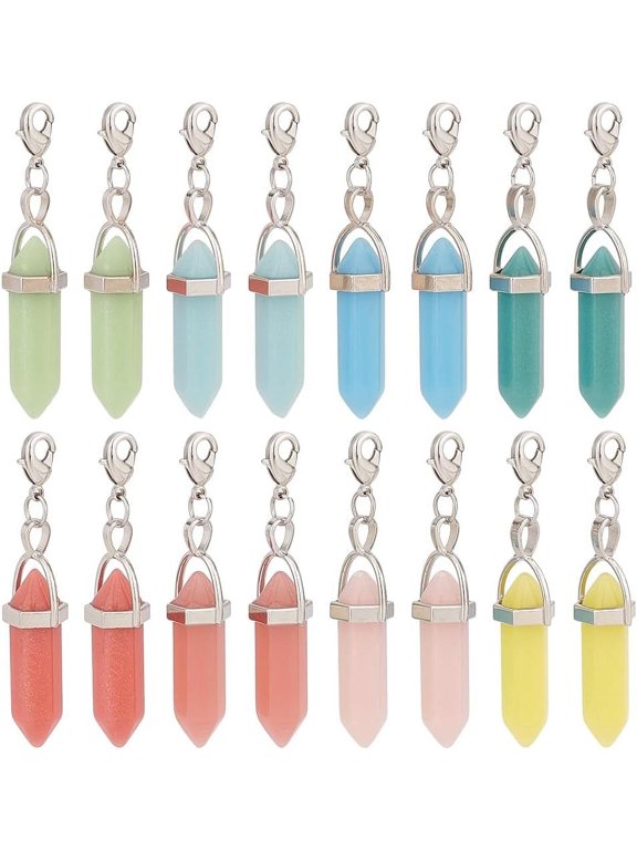 16 Pieces 8 Colors Pointy Luminous Gemstones Double Ended Spiked Luminous Stone Pendant Decoration Hexagonal Spiked Stones Pendants for Jewelry Making