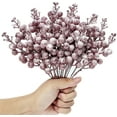 thumbnail image 1 of 16 Pieces Artificial Glitter Berries Stems, 9Inch Frosted Christmas Picks Berry Sprays Twig Glitter Holly Berry Branches for Xmas Tree Fillers Ornaments, Wreath, Crafts, Home Holiday Decor, 1 of 8
