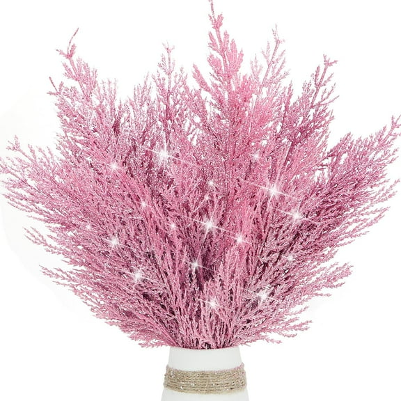 16 Pieces Artificial Glitter Pine Tree Twig Ornaments, Christmas Artificial Pine Branches Faux Cedar Picks Decorative Sticks Glittery Stems for Vase Fillers Holiday Winter Wedding Decor (Silver)