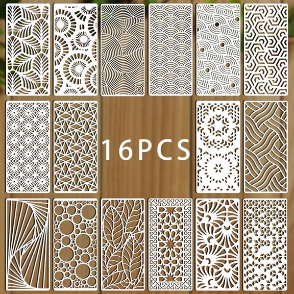 16 Pieces of Artistic Geometric Hollow-out Stamping Templates - Painting Tools for Children and Students, Suitable for Hand-painted DIY Pattern Tracing and Graffiti