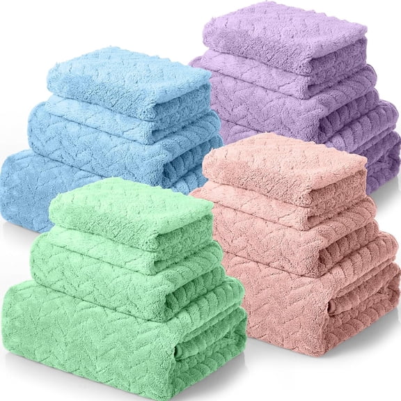 16 Pieces Bath Towels Set Quick Dry Towel Set for Bathroom Included 4 Bath Towels 4 Hand Towel and 8 Washcloths Absorbent Bathing Coral Velvet Washcloth for Shower Spa Hotel (Macaron Color)