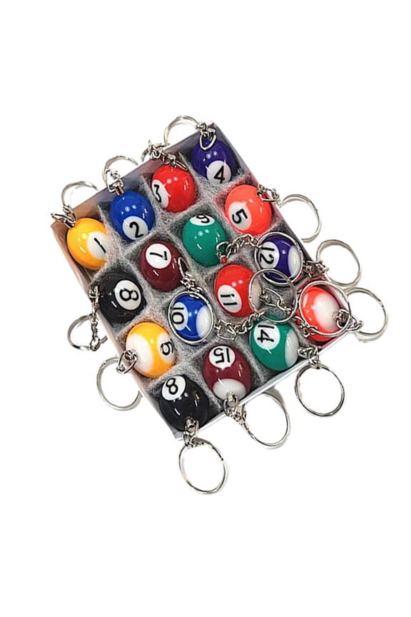 16 Pieces Billiard Ball KeyChains in Snooker Ball Design with Snooker Cue Accessories, Resin Composite Key Rings Suitable for Pool Players