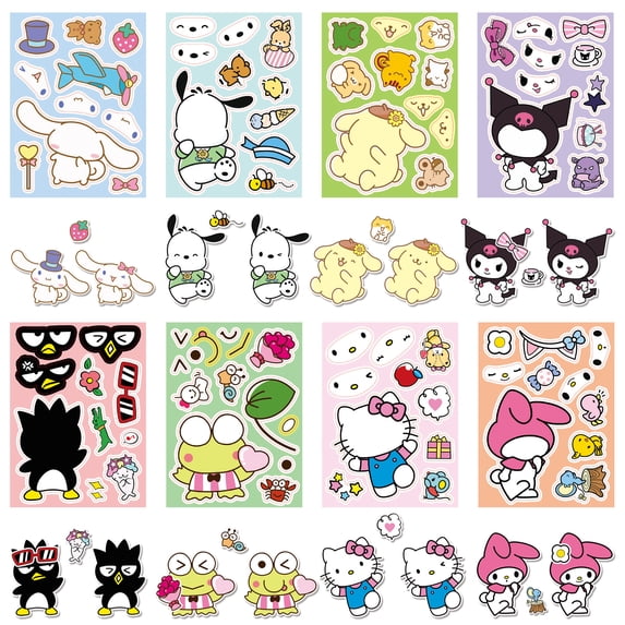 16 Pieces Cartoon Sanrio Alter Ego Sticker Puzzle Cute Toy Jigsaw Making a Face Waterproof Bestseller Sticker Set