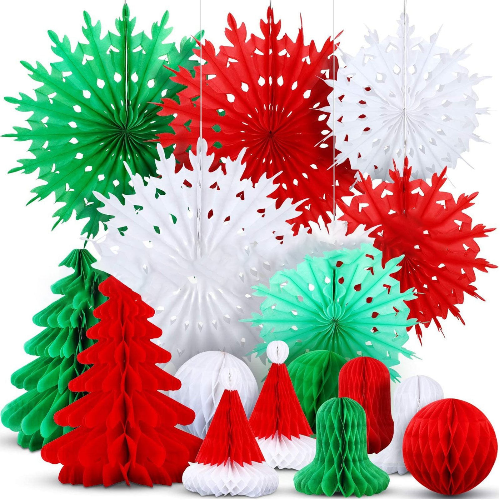 Yyeselk Christmas Honeycomb Decorations Assorted 3D Paper Honeycomb  Decoration Hanging Honeycomb Tree Ball Bell Hat Snowflake for Christmas  Party