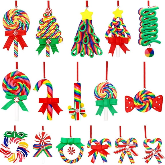 16 Pieces Christmas Ornaments, Colorful Hanging Polymer Pendants for Christmas Tree Party Home Decoration