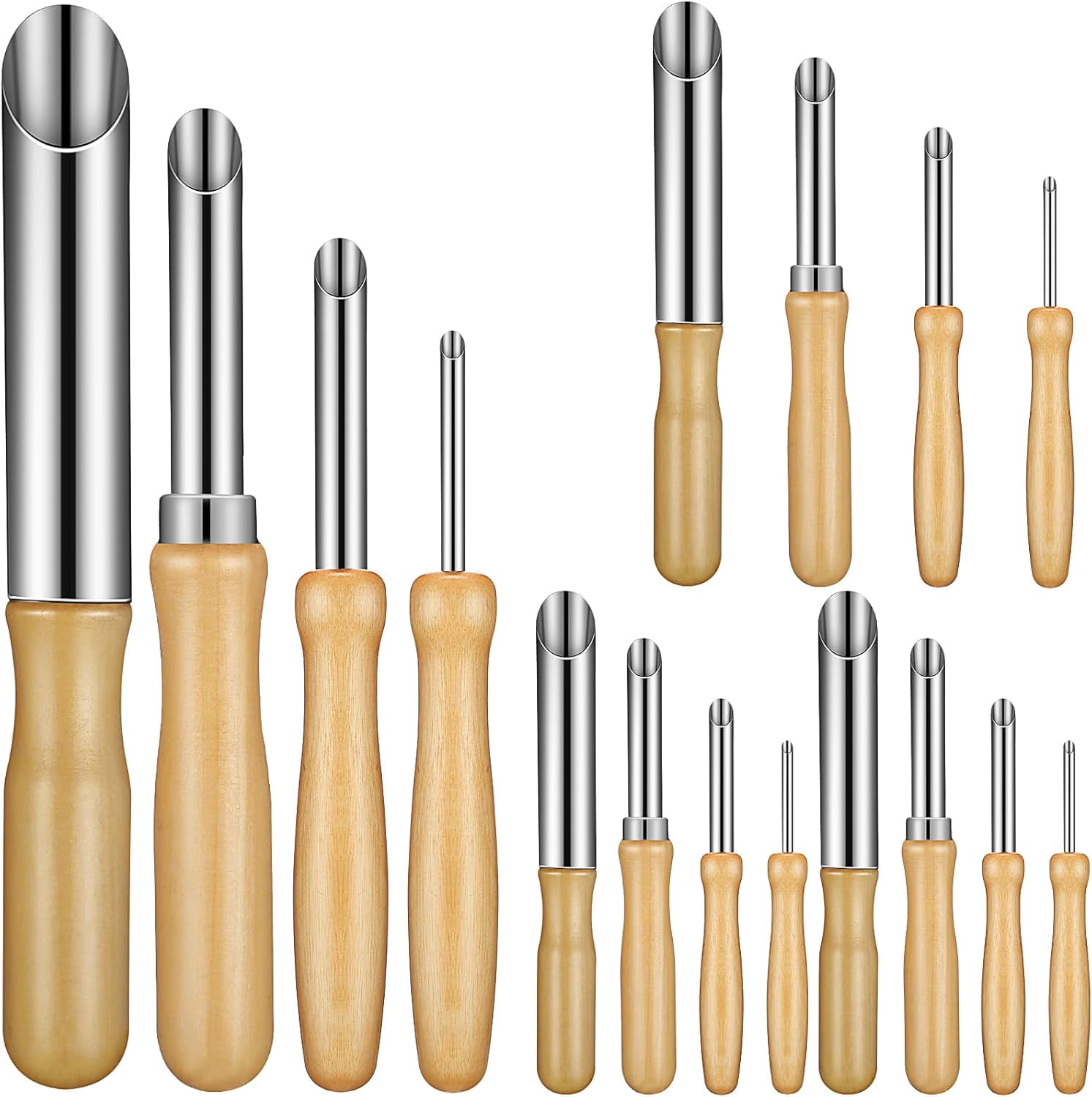 16 Pieces Clay Hole Cutters Stainless Steel Circle Shaping Clay Tools Wooden Handle Circular Pottery Tools for Sculpture Pottery Drilling Holes Supplies, 4 Sizes