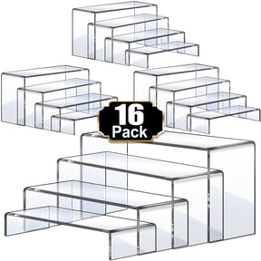 16 Pieces Clear Acrylic Display Riser Stands, 4 Sets Tiered Display Shelves in 7in, 8in, 9in Length, Multi-Size Showcase Risers for Cupcakes, Desserts, Candy & Shoe Display