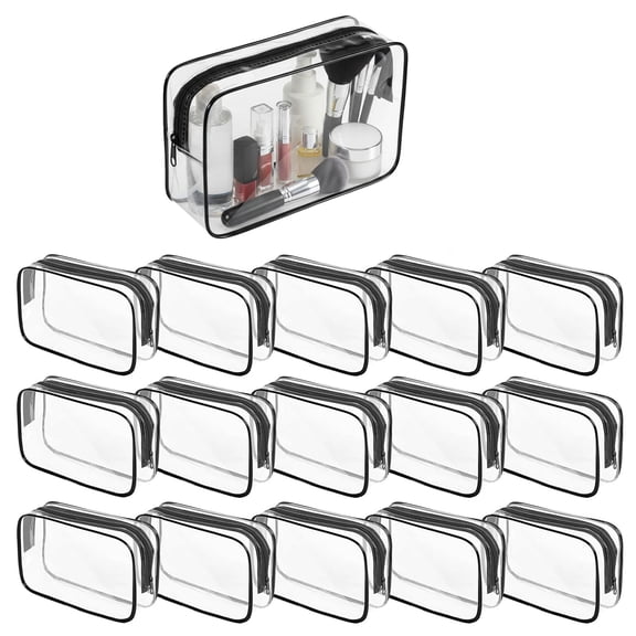 16 Pieces Clear Makeup Bags Bulk, TSA Approved Toiletry Bag for Travel, PVC Waterproof Travel Small Pouches Clear Pouch with Zipper for Men and Women Carry-on Travel Essentials Cosmetic Bags (Black)