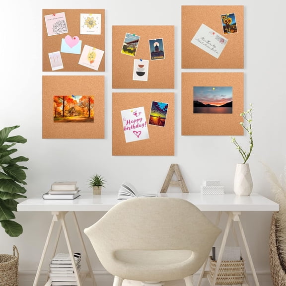 16 Pieces Cork Board Tiles 12 x 12 Square Bulletin 1/4" Thick Cork Board with 80 Self Adhesive Squares Included for Office, School and Home