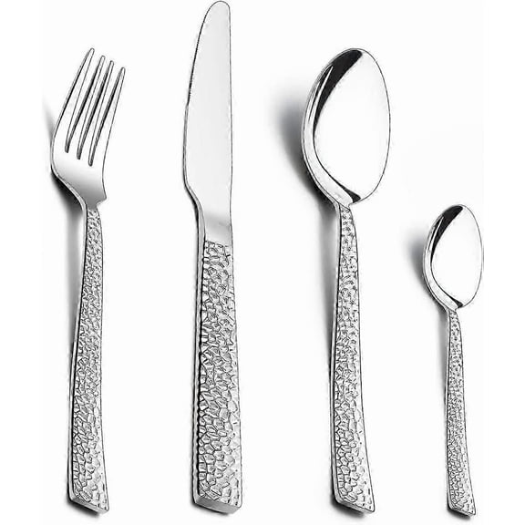 16 Pieces Cutlery Set, Stainless Steel Hammered Flatware Cutlery Silverware