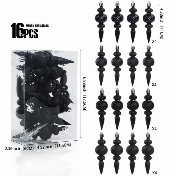 16 Pieces Finial Drop Christmas Ornament Hanging Decorations 4.3 inch Plastic Shatterproof Tree Decor