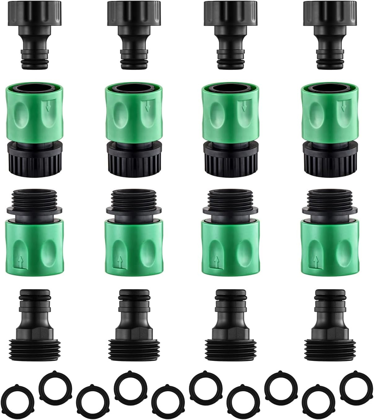 16 Pieces Garden Water Hose Quick Connectors,3/4 Inch GHT Male and Female Water Hose Quick Connect Fittings with 10 Pieces Rubber Washer
