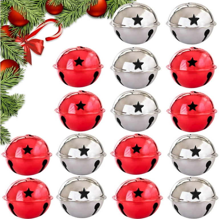 16 Pieces Jingle Bells Christmas Star Bells Craft Bells for Christmas Party  1.57 Inch (red and Silver) 