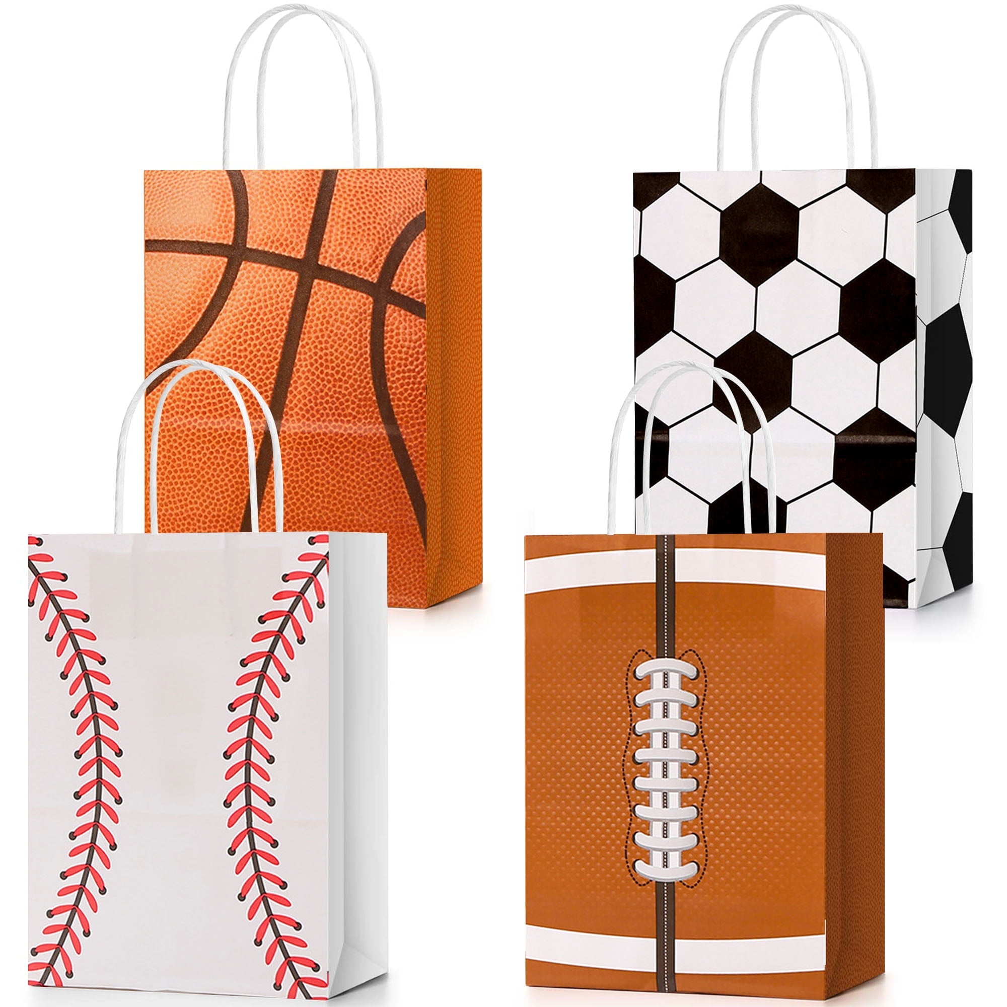 16 Pieces Sports Party Favor Bags Football Party Goodie Bag Sport Party Gift Bags with Handles for Soccer Baseball Basketball Football Sports Birthday Baby Shower Party Supplies Decorations
