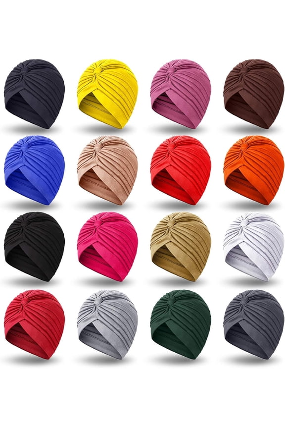 16 Pieces Stretch Turbans Chemo Head Wraps Polyester Head Beanie Cover para Mujer Turbantes for Women