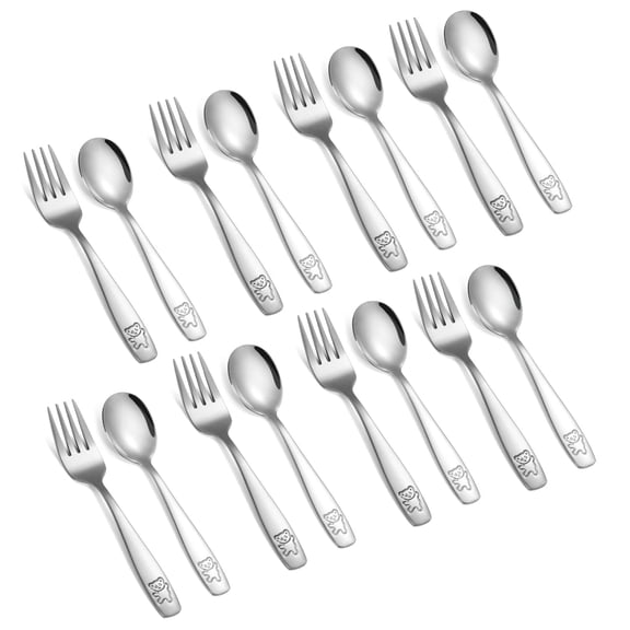 16 Pieces Toddler Utensils Kids Silverware Set, Stainless Steel Childrens Forks and Spoons, Metal Kids Safe Flatware Set, Dishwasher Safe