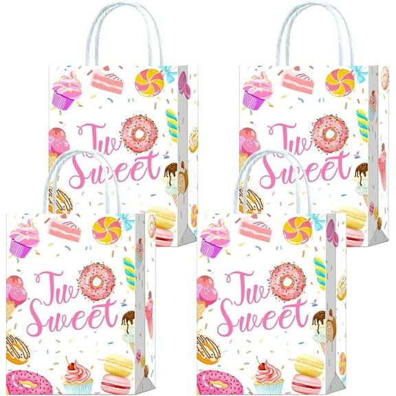20 Pieces Two Sweet Donut 2nd Birthday Party Favors Bags,Donut 2nd Birthday Goody Gift Snacks Treat Candy Party Favors Bags with Handles for Kids Adults Two Sweet Donut Theme Party Decorations