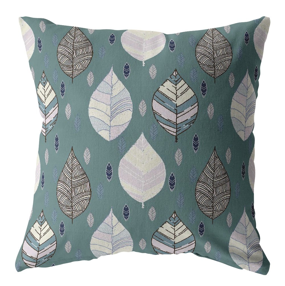 16†Pine Green Leaves Indoor Outdoor Throw Pillow