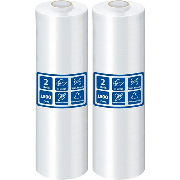 16" Plastic Wrap Stretch Film Roll, 1500 FT Industrial Strength Clear Stretch Wrap for Pallet Wrapping Shipping Moving, 2 Packs