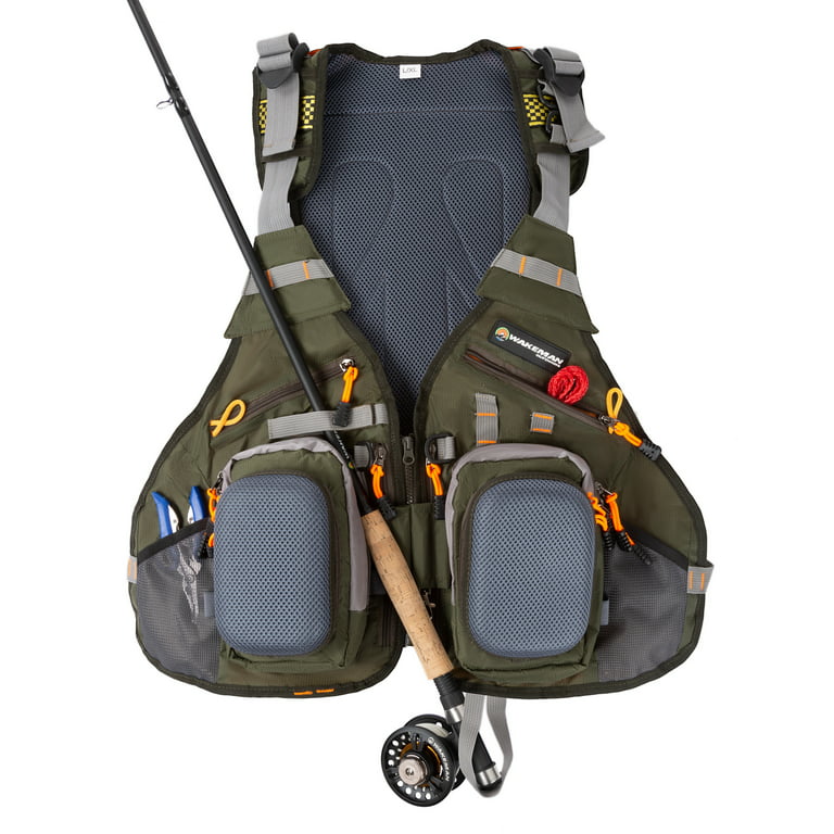 16 Pocket Fishing Vest – Lightweight Adjustable Nylon and EVA Foam Tackle  Organizer Jacket for Lake, Stream and Pond Fishing by Wakeman Outdoors