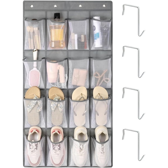 16-Pocket Hanging Organizer - Over the Door Shoe Organizer, Cruise Essentials for Cabin & RV, Breathable Mesh Storage Pockets, Space Saving Hanging Storage Holder with 4 Sturdy Metal Hooks