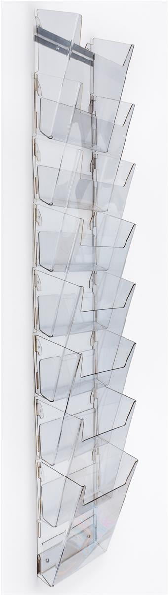 Clear Plastic 16-Pocket Wall Mounted Magazine Rack