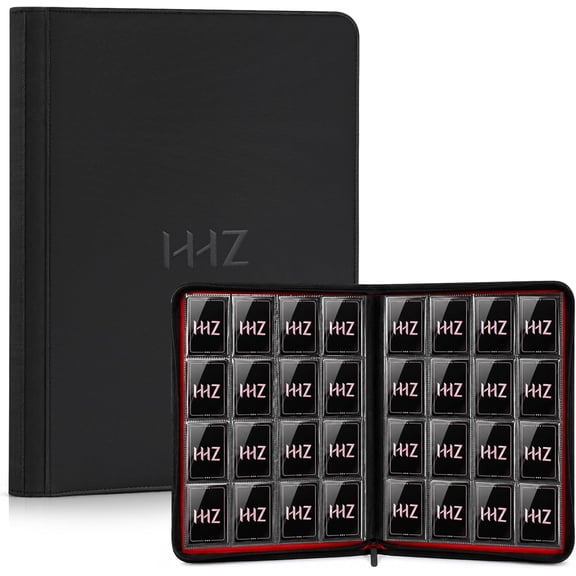 16-Pocket Premium Side Loading Card Binder Holds 832 Cards, Durable PU Leather with Zipper, Ringless Trading Card Album for Pokemon MTG TCG Sports (Black)